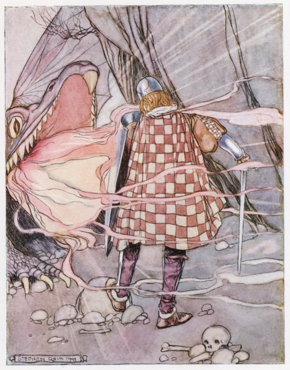 Ilustración de Siegfried el matadragones (litografía en color) de Stephen Reid