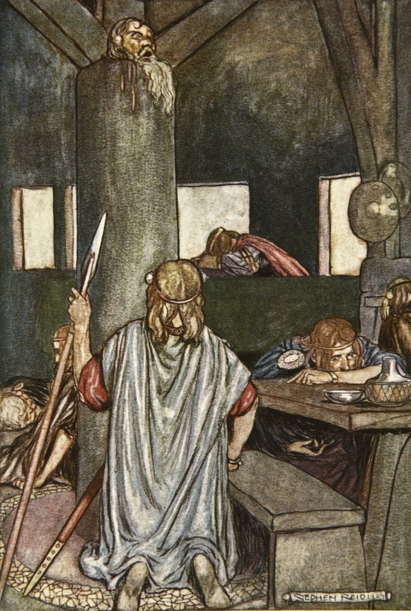 Sualtach despierta al Rey, ilustración de "Cuchulain, The Hound of Ulster", de Eleanor Hull (1860-1935) de Stephen Reid