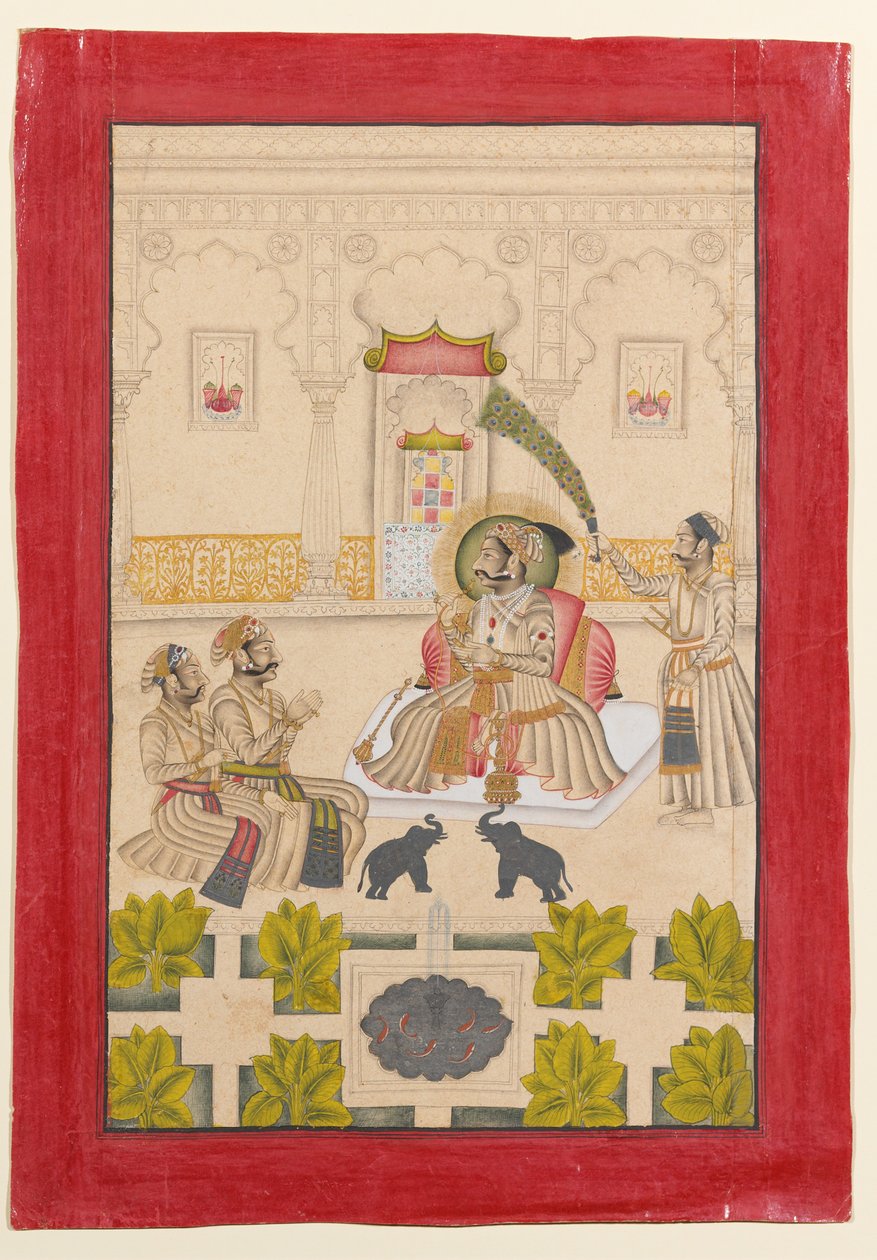 Maharana Amar Singh II muestra dos elefantes de plata de Stipple Master