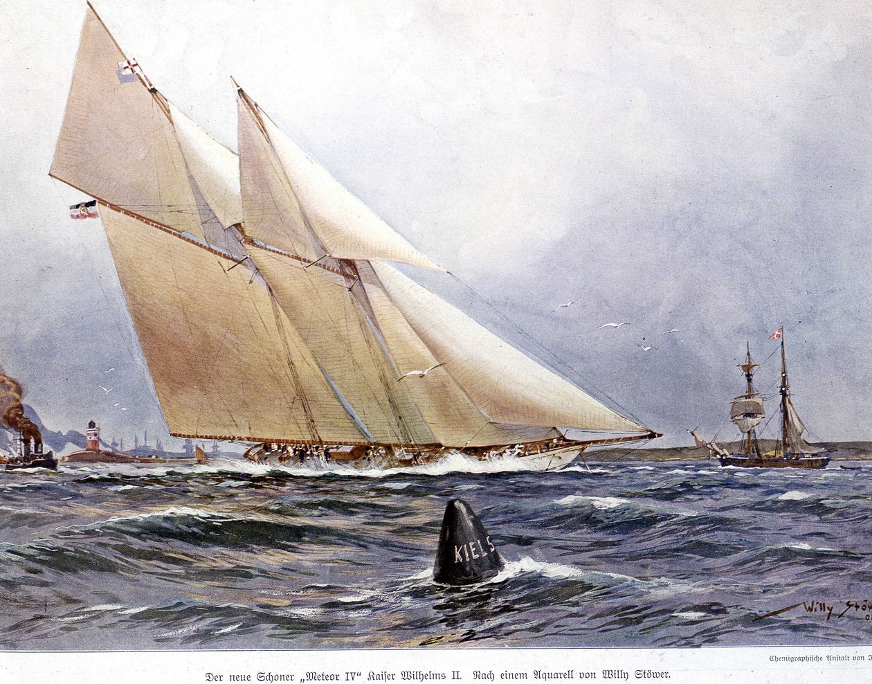 Carrera de veleros: El velero "Meteor IV" - Acuarela de Willy Stower de Willy Stoewer 