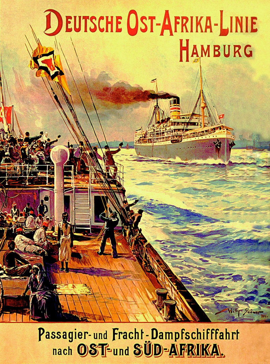 Póster publicitario de la Línea de África Oriental Alemana, Hamburgo, 1904 de Stoewer Willy