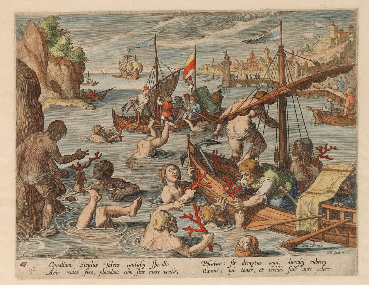 Pesca de Coral. De la serie Venationes Ferarum, Avium, Piscium de Stradanus