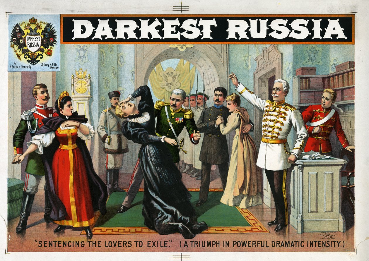 La Rusia más oscura, sentenciando a los amantes al exilio, 1894 de Strobridge Lithographing Company