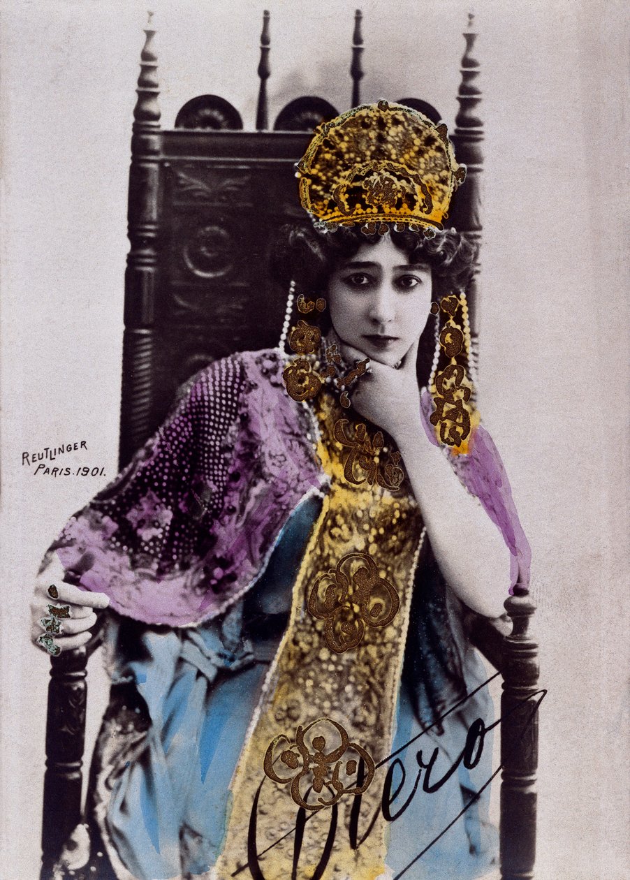 Retrato de Caroline (La Belle) Otero (1868-1965), postal con autógrafo de Studio Reutlinger