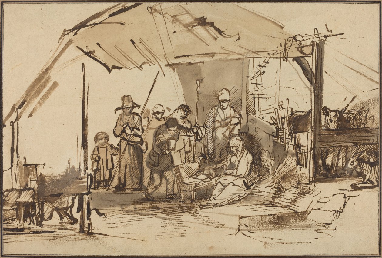 La adoración de los pastores de Studio of Rembrandt van Rijn
