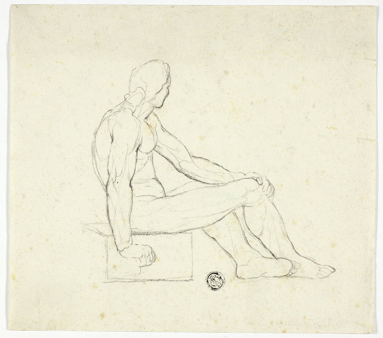 Desnudo masculino sentado de Style of Jacques Louis David