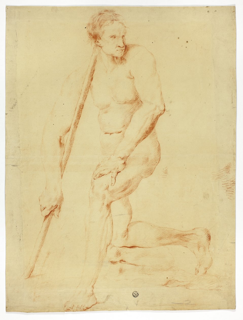 Académico desnudo apoyado en un bastón de Style of Pompeo Girolamo Batoni