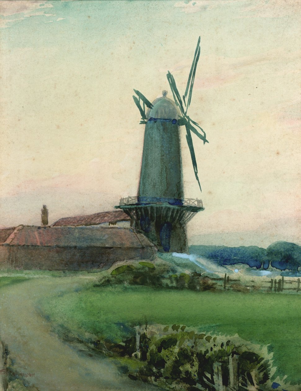 Estudio de un molino de viento (acuarela sobre papel) de Sunderland Rollison