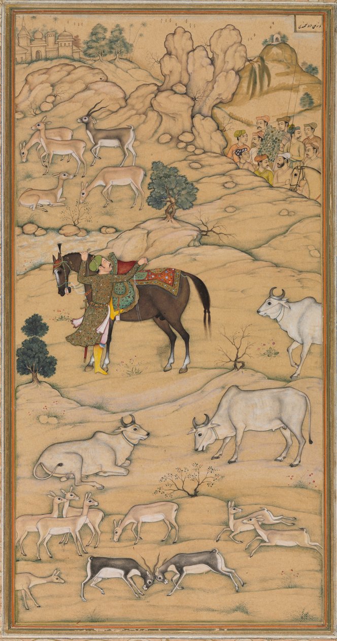 Akbar montando su caballo, página del Chester Beatty Akbar Nama Historia de Akbar de Sur Das Gujarati