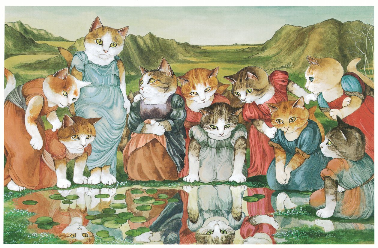 Ilustración de Gatos prerrafaelitas (pub. 1999) de Susan Herbert