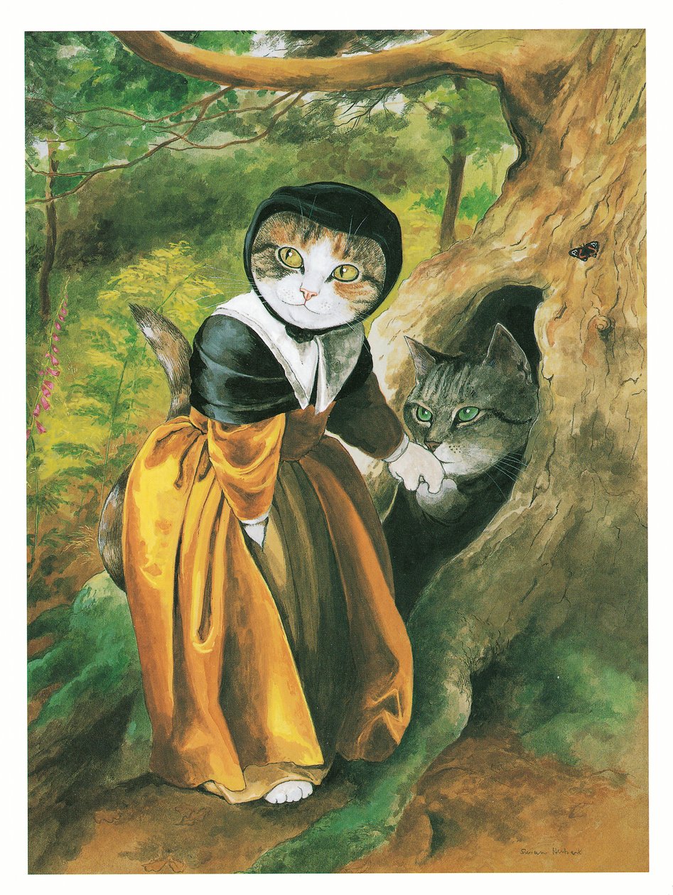 Ilustración de Gatos prerrafaelitas (pub. 1999) de Susan Herbert