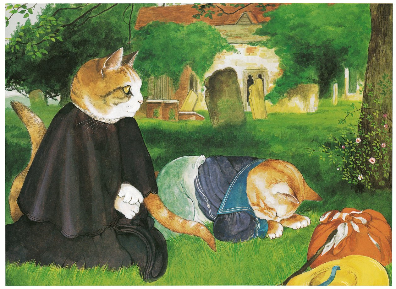 Ilustración de Gatos prerrafaelitas (pub. 1999) de Susan Herbert