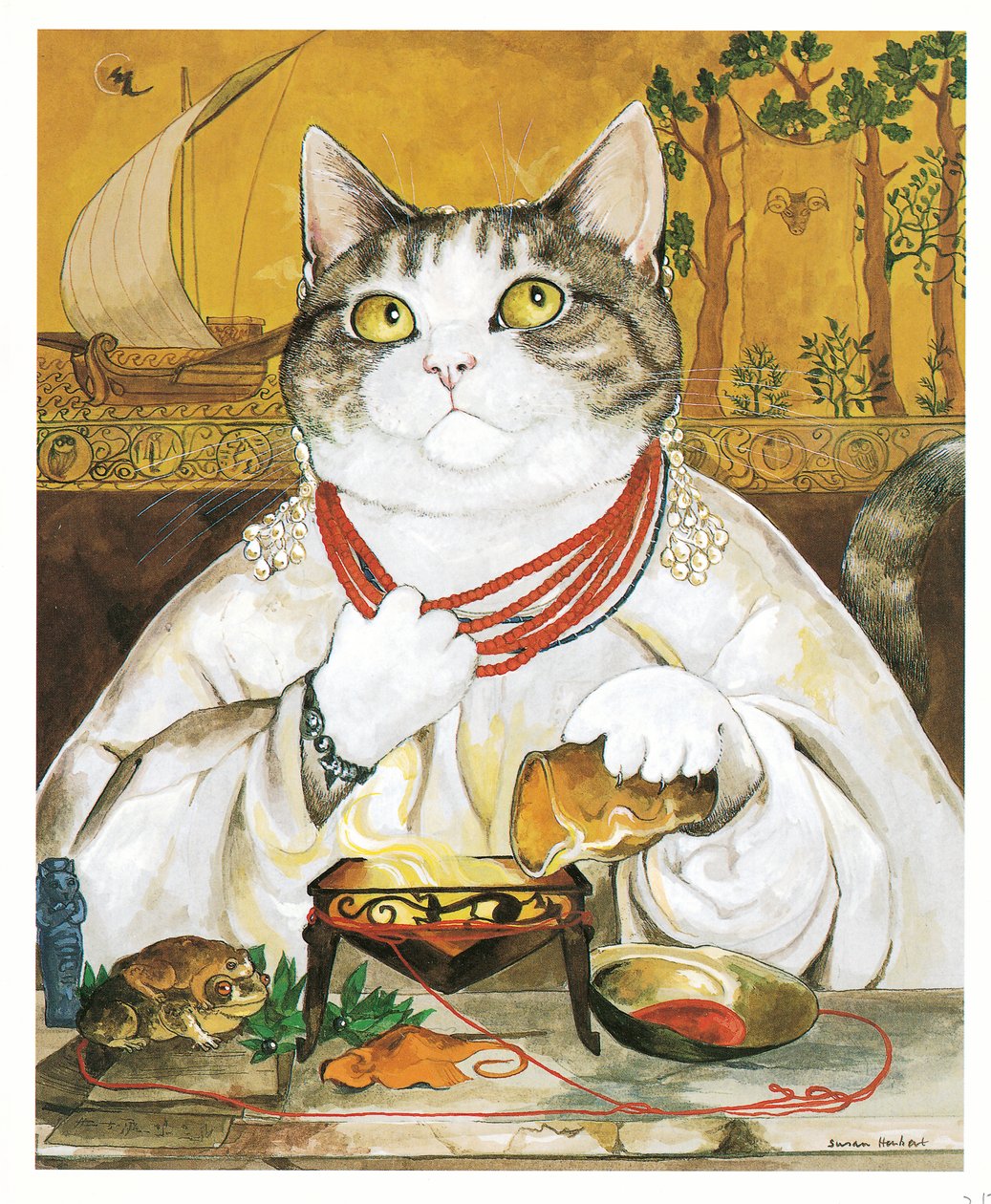 Ilustración de Gatos prerrafaelitas (pub. 1999) de Susan Herbert