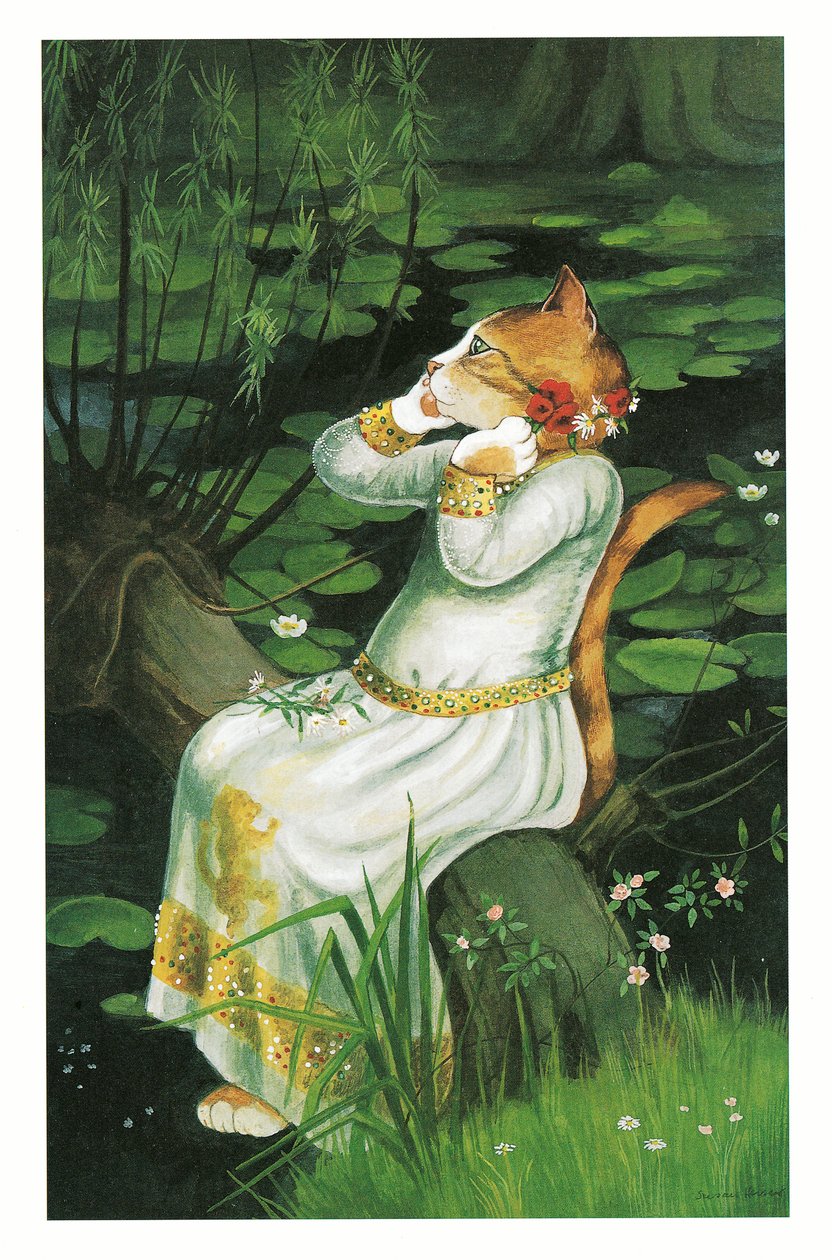 Ilustración de Gatos prerrafaelitas (pub. 1999) de Susan Herbert
