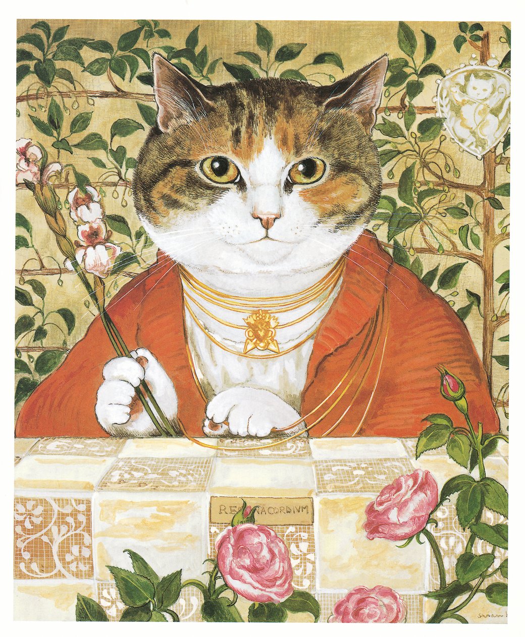 Ilustración de Gatos prerrafaelitas (pub. 1999) de Susan Herbert