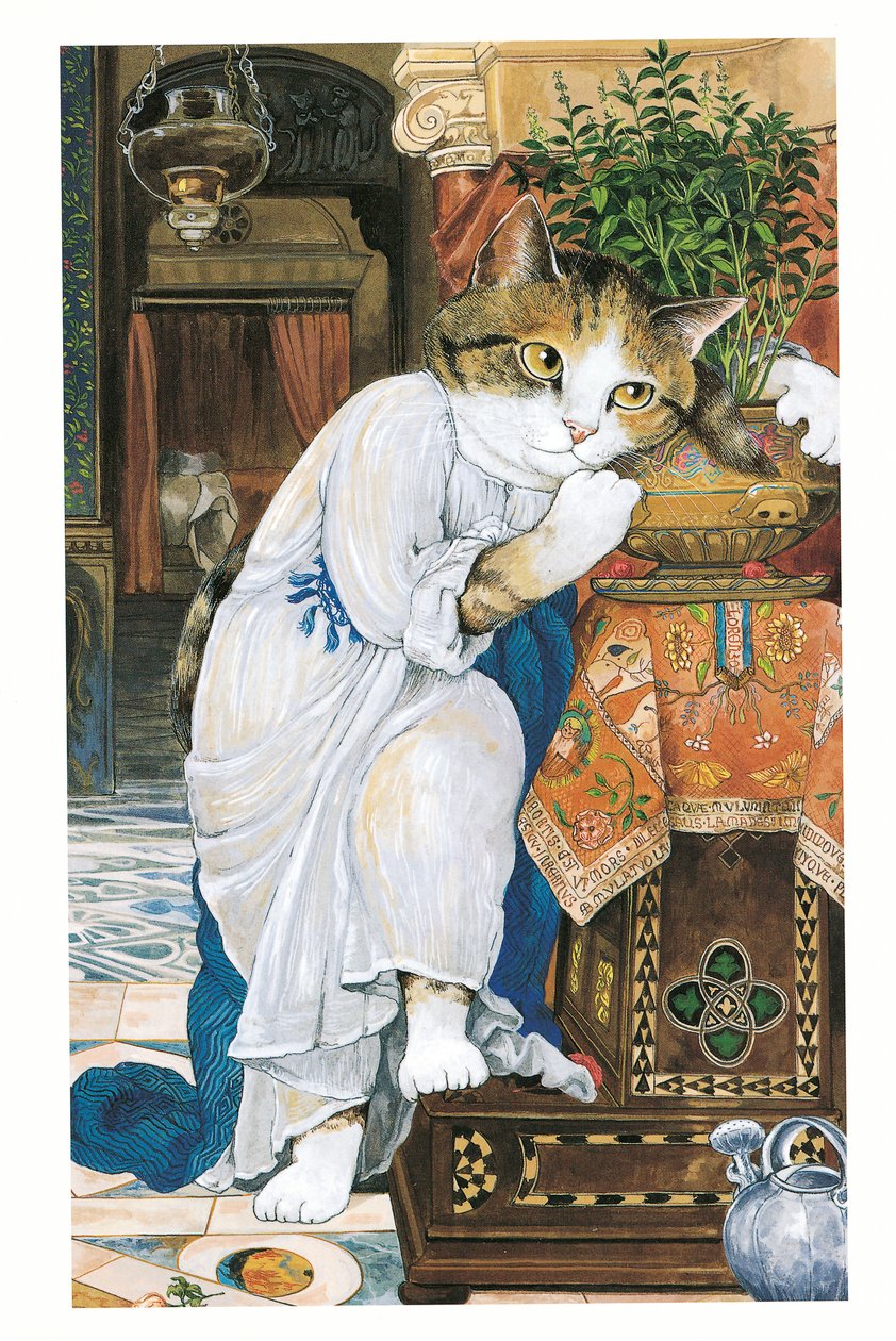Ilustración de Gatos prerrafaelitas (pub. 1999) de Susan Herbert
