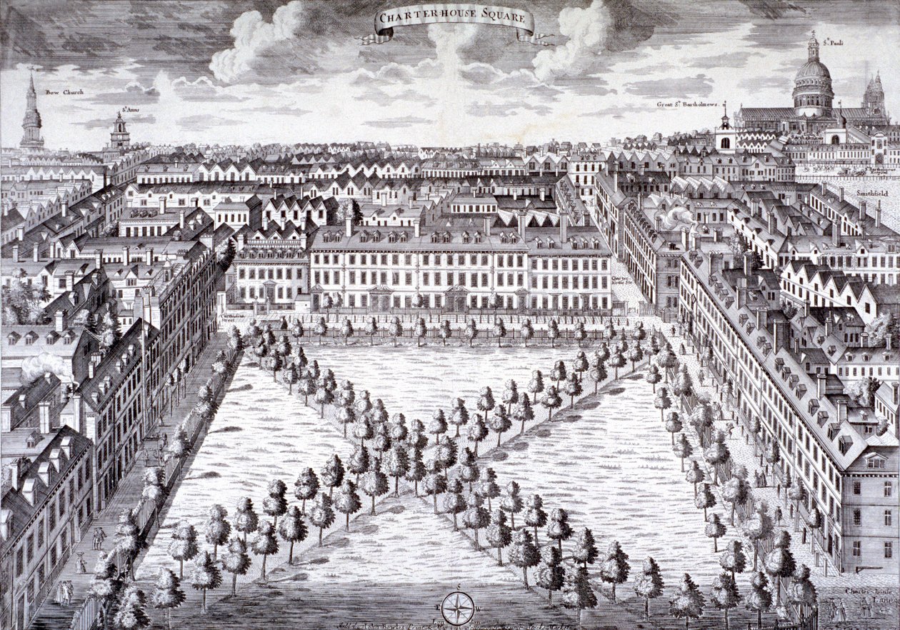 Vista aérea de Charterhouse Square, Finsbury, Londres, c. 1750 de Sutton Nicholls