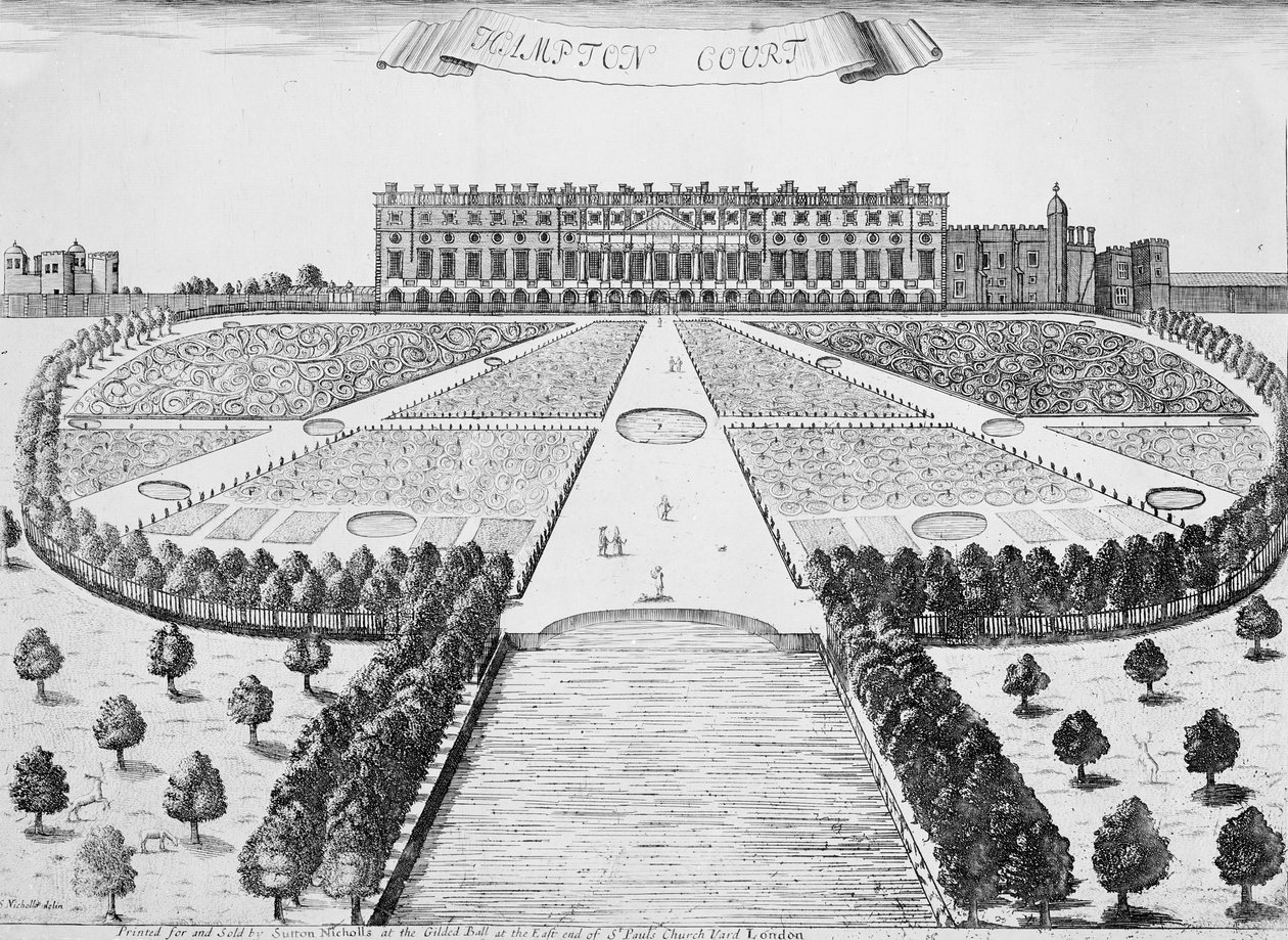 Frente este de Hampton Court, c.1830 de Sutton Nicholls