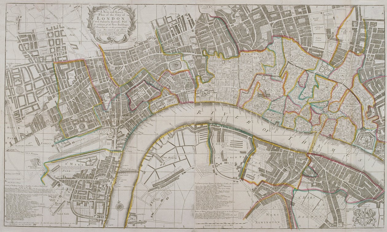 Mapa de Westminster, la Ciudad de Londres, Southwark y áreas circundantes, 1739 de Sutton Nicholls