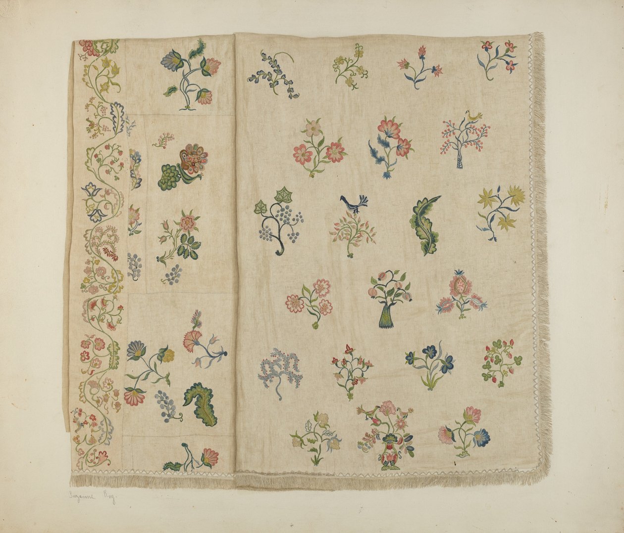 Colcha bordada Crewel de Suzanne Roy