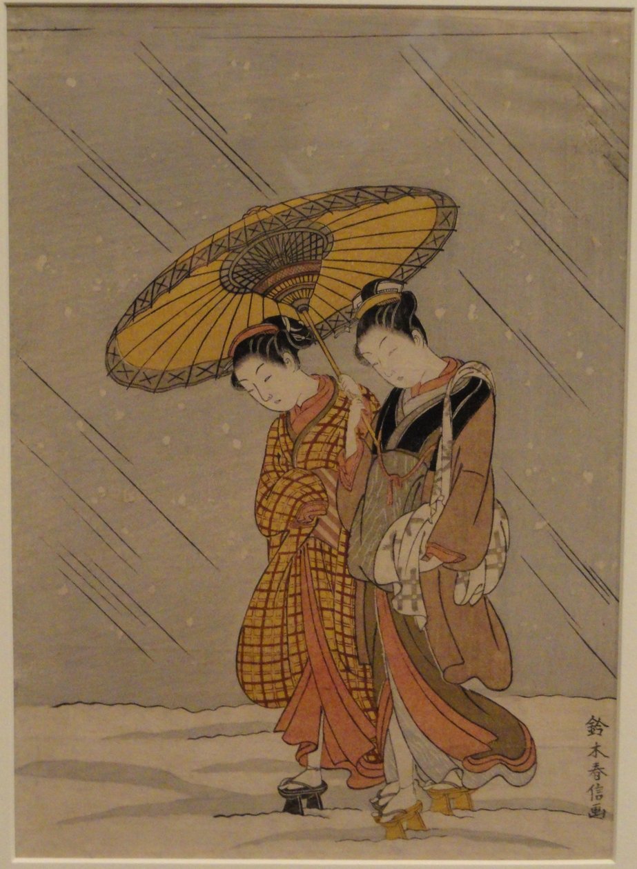 Pareja en una tormenta de nieve de Suzuki Harunobu