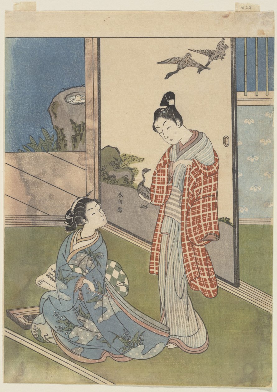 Una muchacha escribiendo una carta de Suzuki Harunobu