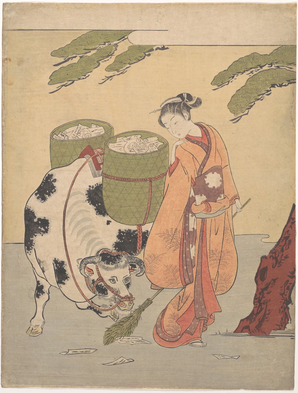 Una mujer barre sus cartas de amor de Suzuki Harunobu