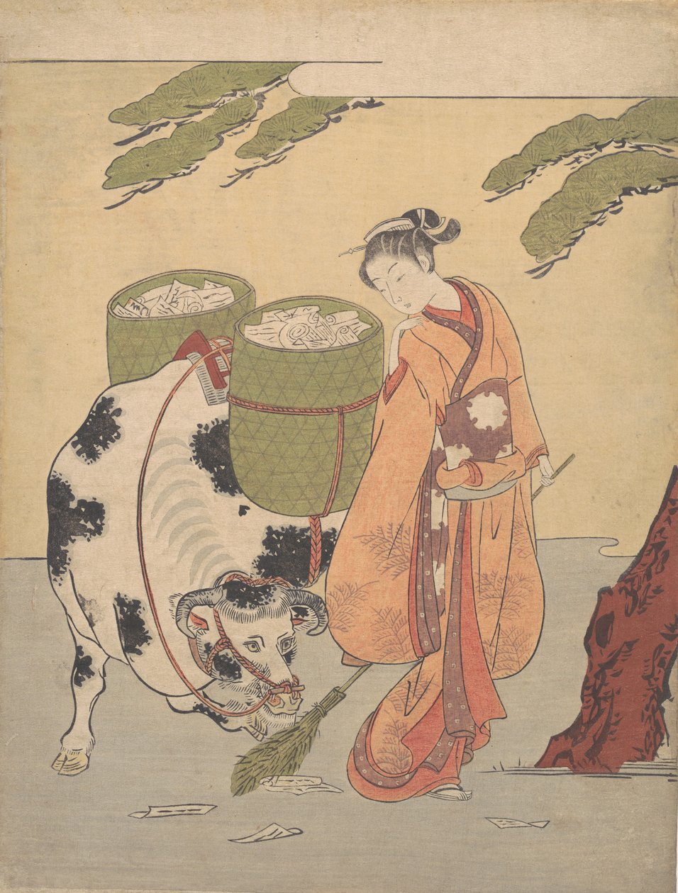 Una Mujer Barriendo Sus Cartas de Amor, 1725-1770 de Suzuki Harunobu