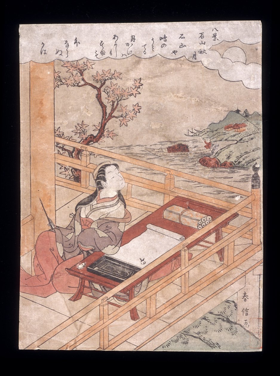 Luna de otoño en el templo Ishiyamadera de Suzuki Harunobu