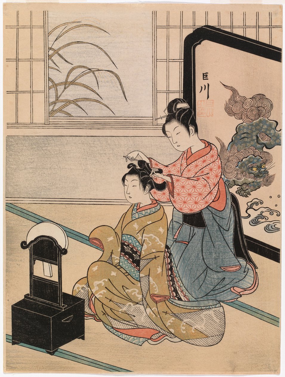 Luna de otoño en el espejo de Suzuki Harunobu