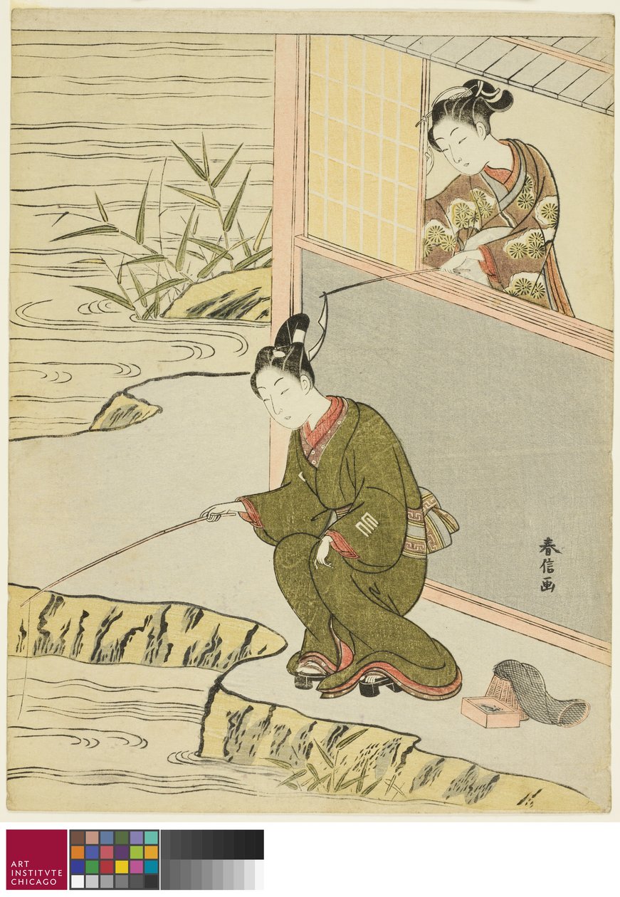 Belleza burlando a un joven pescador, c. 1768 de Suzuki Harunobu