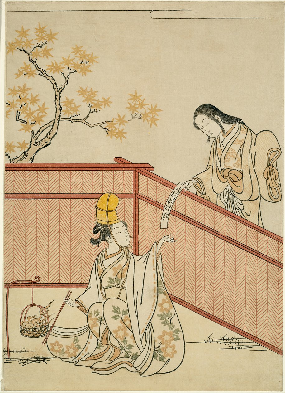Hojas de Arce Otoñales Ardientes de Suzuki Harunobu