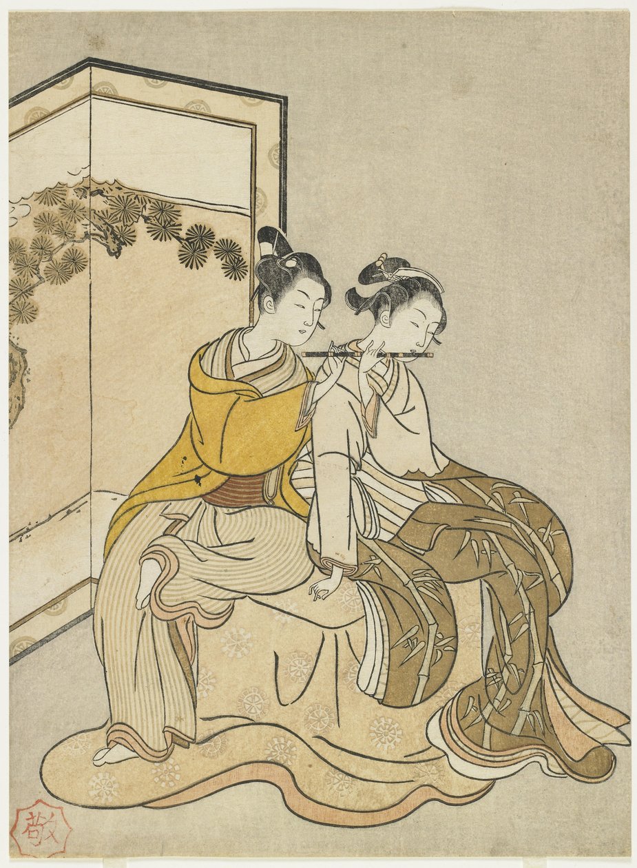 Impresión de Calendario para Meiwa 2 y un Mitate del Emperador Xuanzong y Yang Guifei de Suzuki Harunobu
