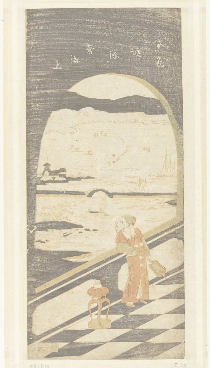 Poeta chino contemplando el paisaje acuático de Suzuki Harunobu