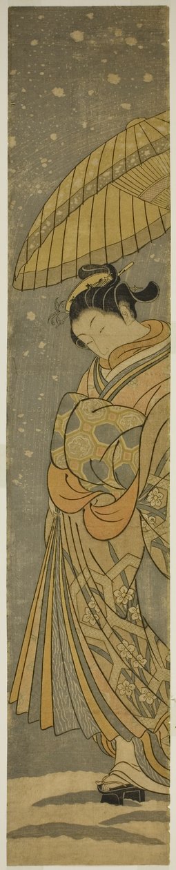 Cortesana en desfile bajo la nieve de Suzuki Harunobu