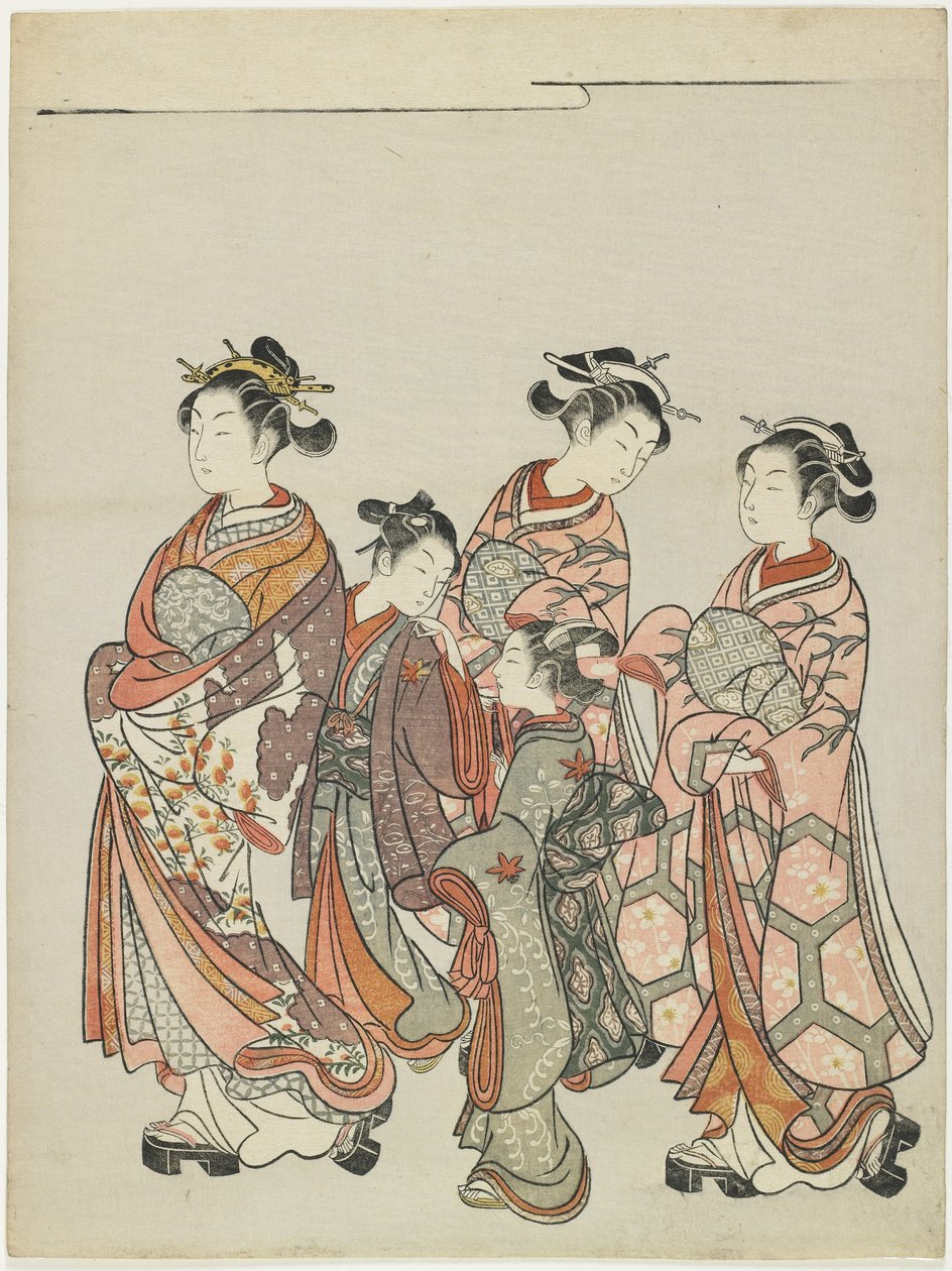 Cortesana con asistentes en desfile, después de 1766 de Suzuki Harunobu