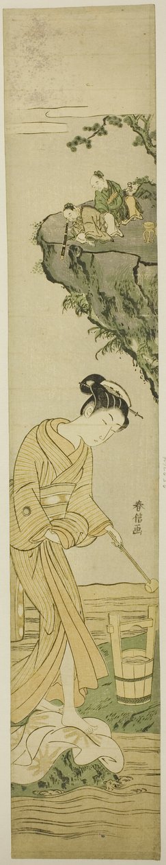 Inmortales taoístas espiando a una joven belleza de Suzuki Harunobu