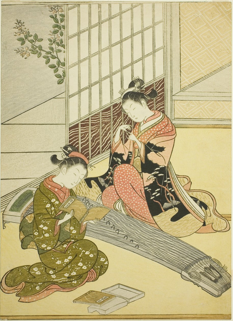 Gansos descendiendo de los puentes Koto (Kotoji no rakugan), de la serie "Ocho vistas del salón (Zashiki hakkei)" de Suzuki Harunobu