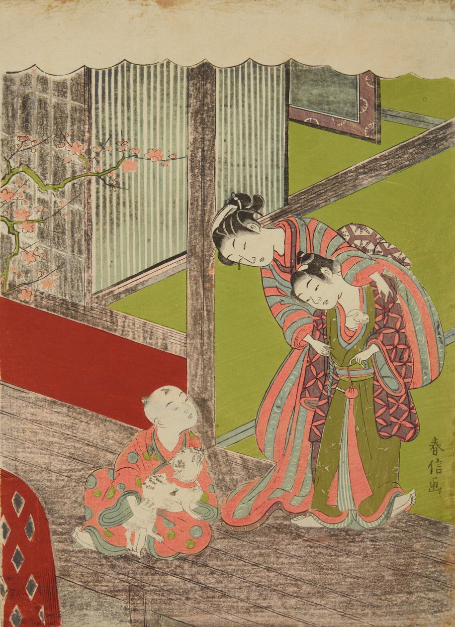 Niños jugando con un gato y un ratón de Suzuki Harunobu