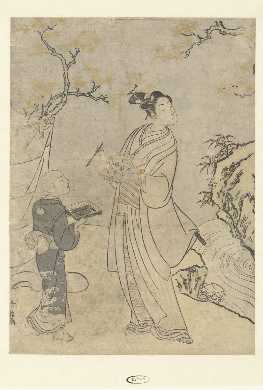 escribiendo un poema de Suzuki Harunobu