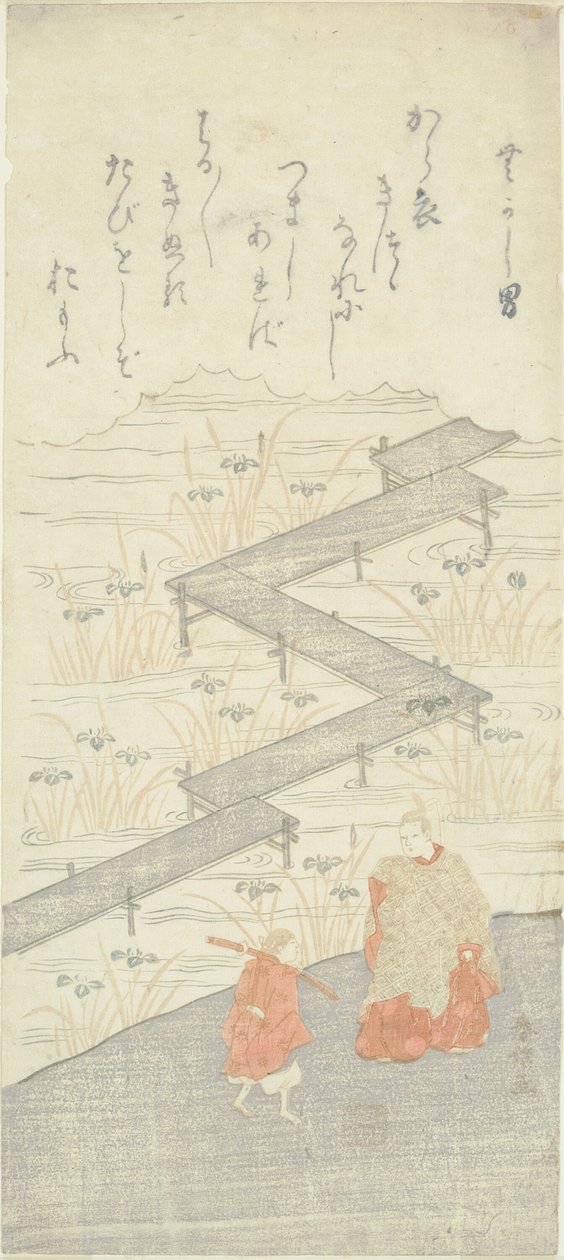 Puente de Ocho Plataformas (Yatsuhashi), del "Cuento de Ise (Ise Monogatari)" de Suzuki Harunobu