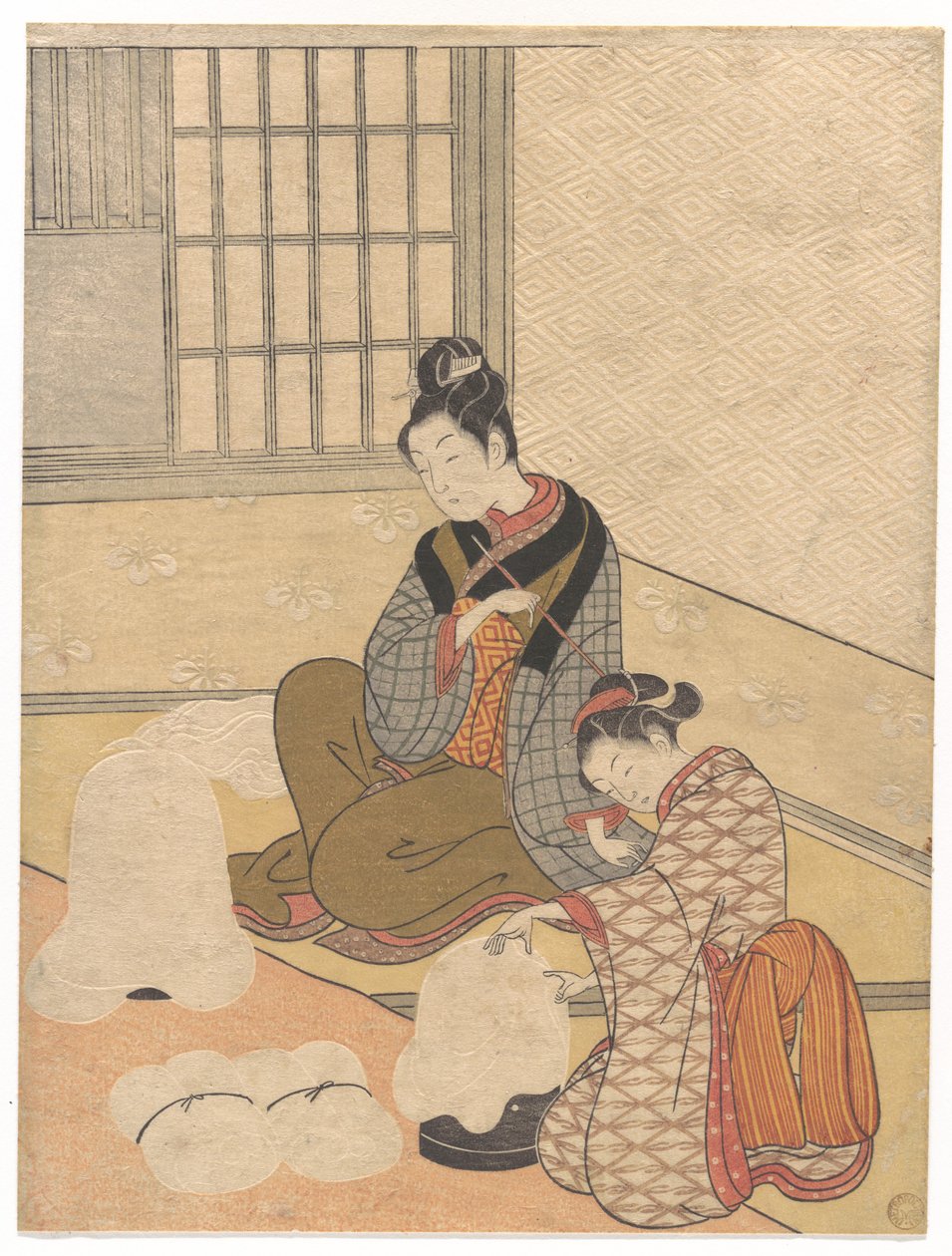 Nieve vespertina en el Nurioke, de la serie Ocho vistas de salones de Suzuki Harunobu