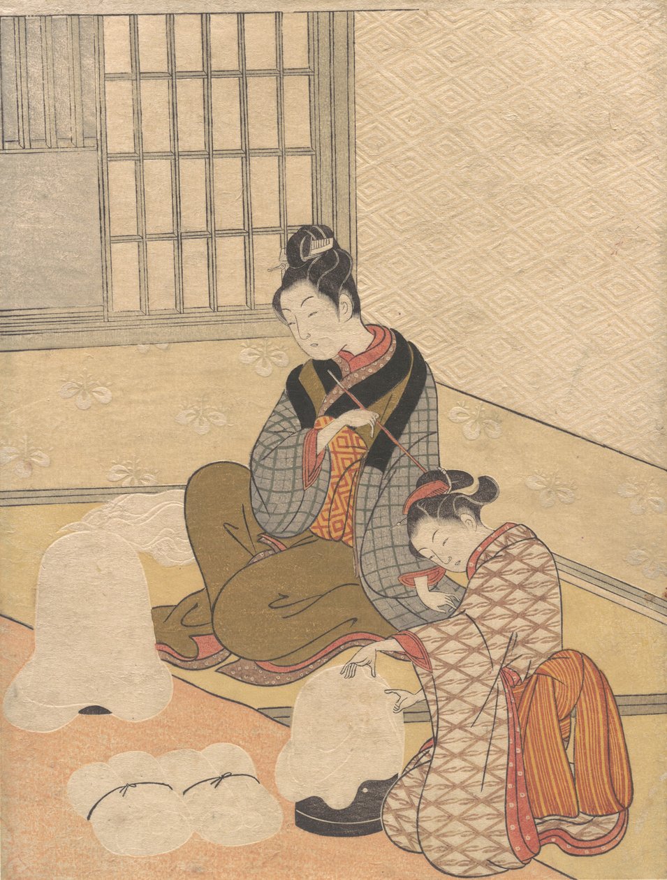 Nieve vespertina en el Nurioke, de la serie Ocho vistas del salón, ca. 1766 de Suzuki Harunobu