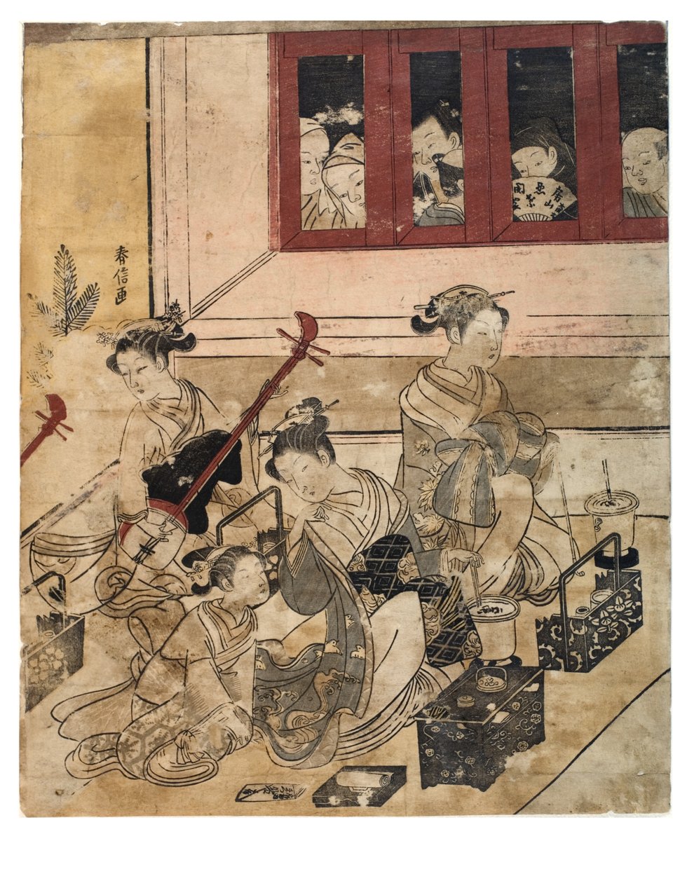 Cuatro chicas de Yoshiwara en una habitación de Suzuki Harunobu
