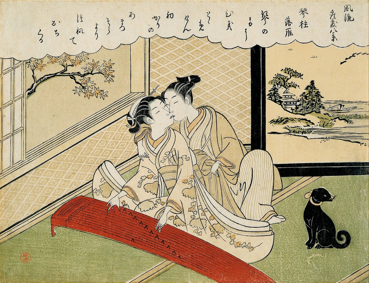 Gansos descendiendo sobre los puentes koto (Kotoji rakugan) del conjunto 