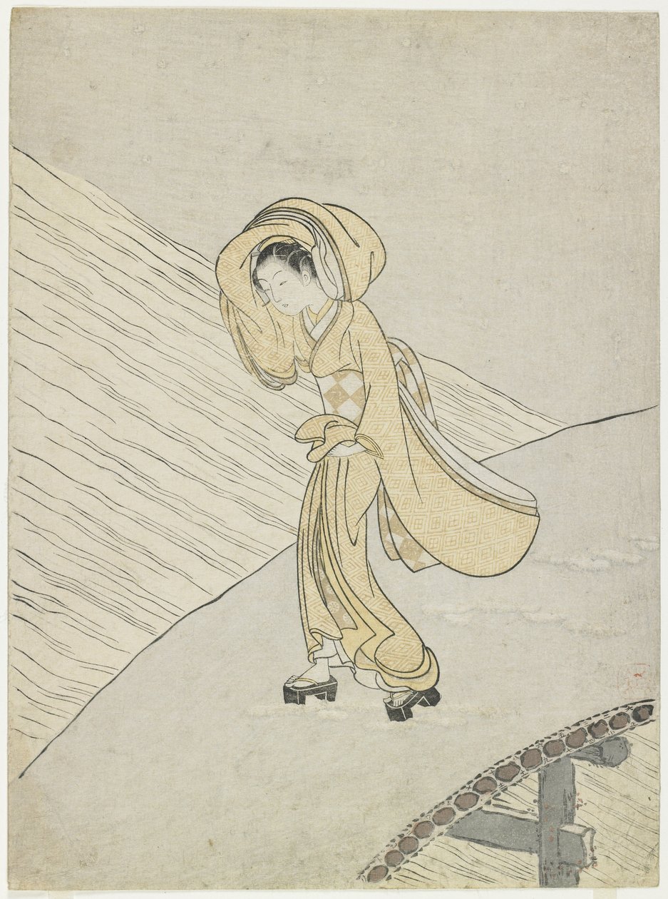 Mitate del poema de Fujiwara no Teika cruzando el Sano, 1765 de Suzuki Harunobu