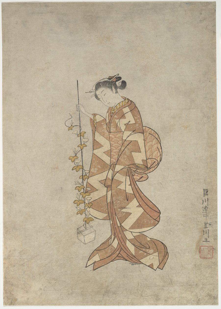 Representación moderna de la poetisa Kaga no Chiyo de Suzuki Harunobu