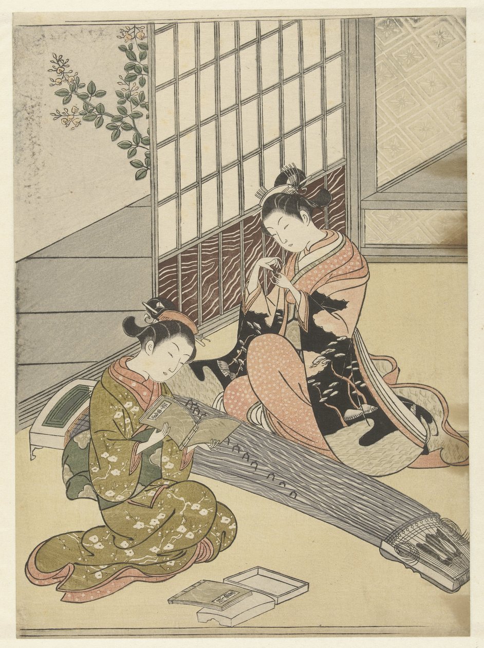Gansos posados ​​en los puentes de koto Ocho rostros de salón (título de la serie) Zashiki hakkei (título de la serie) de Suzuki Harunobu