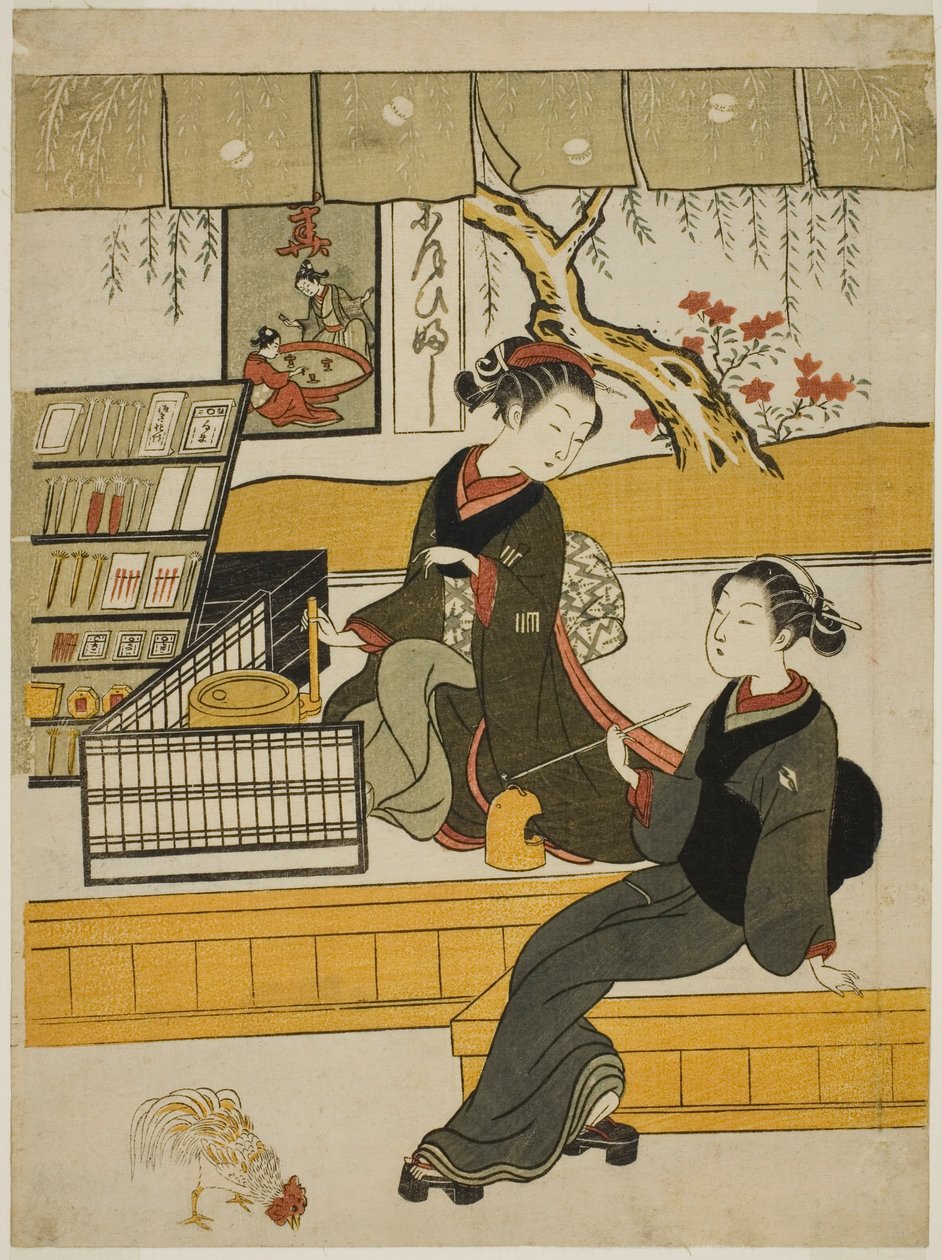 Ofuji, la Dependienta de la Motoyanagiya, con un Cliente de Suzuki Harunobu