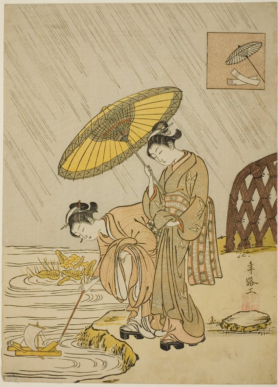 Ono no Komachi Rezando por Lluvia de Suzuki Harunobu